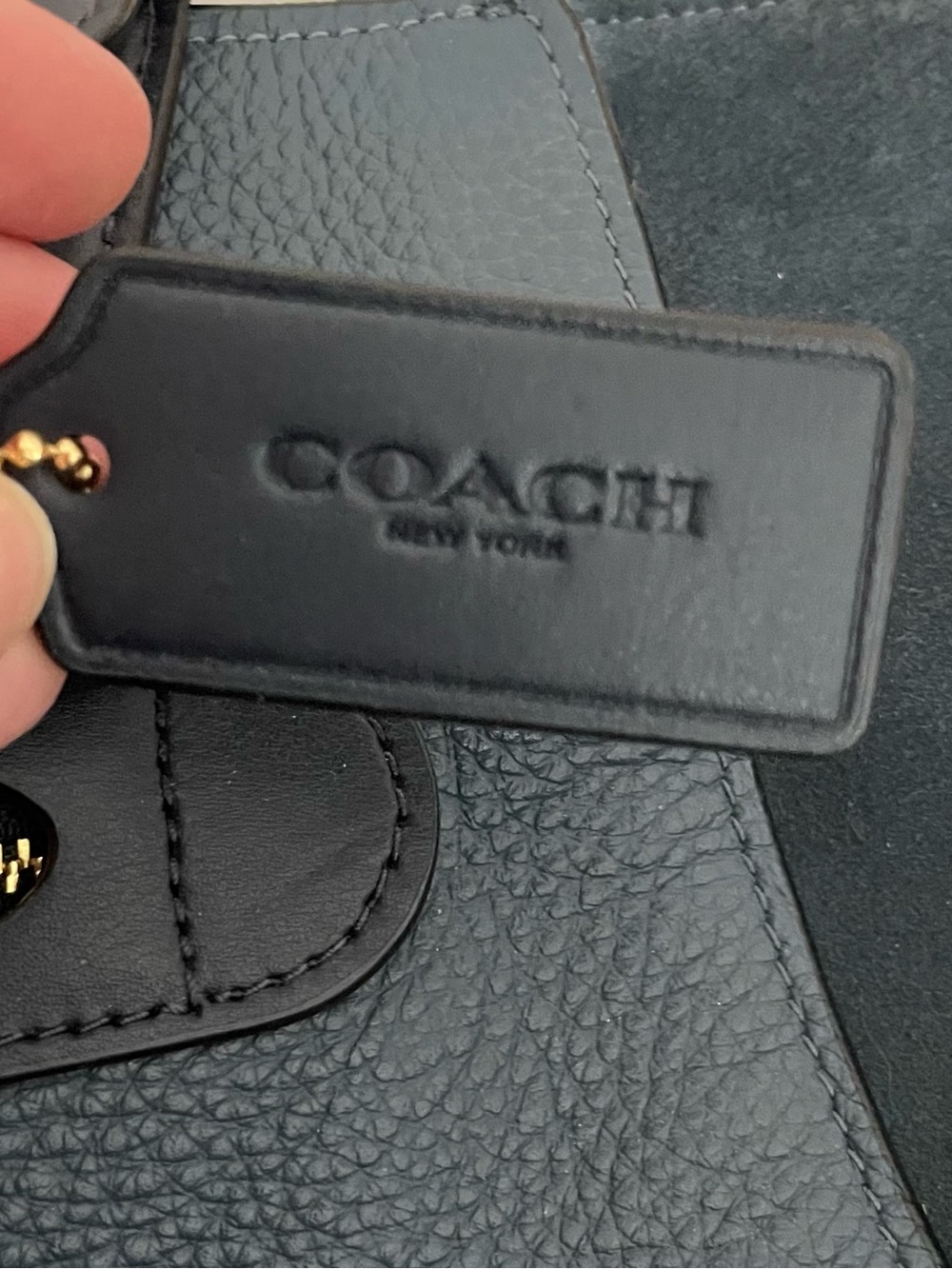Coach Navy Leather Tote with Gold Hardware - Picture 5 of 11